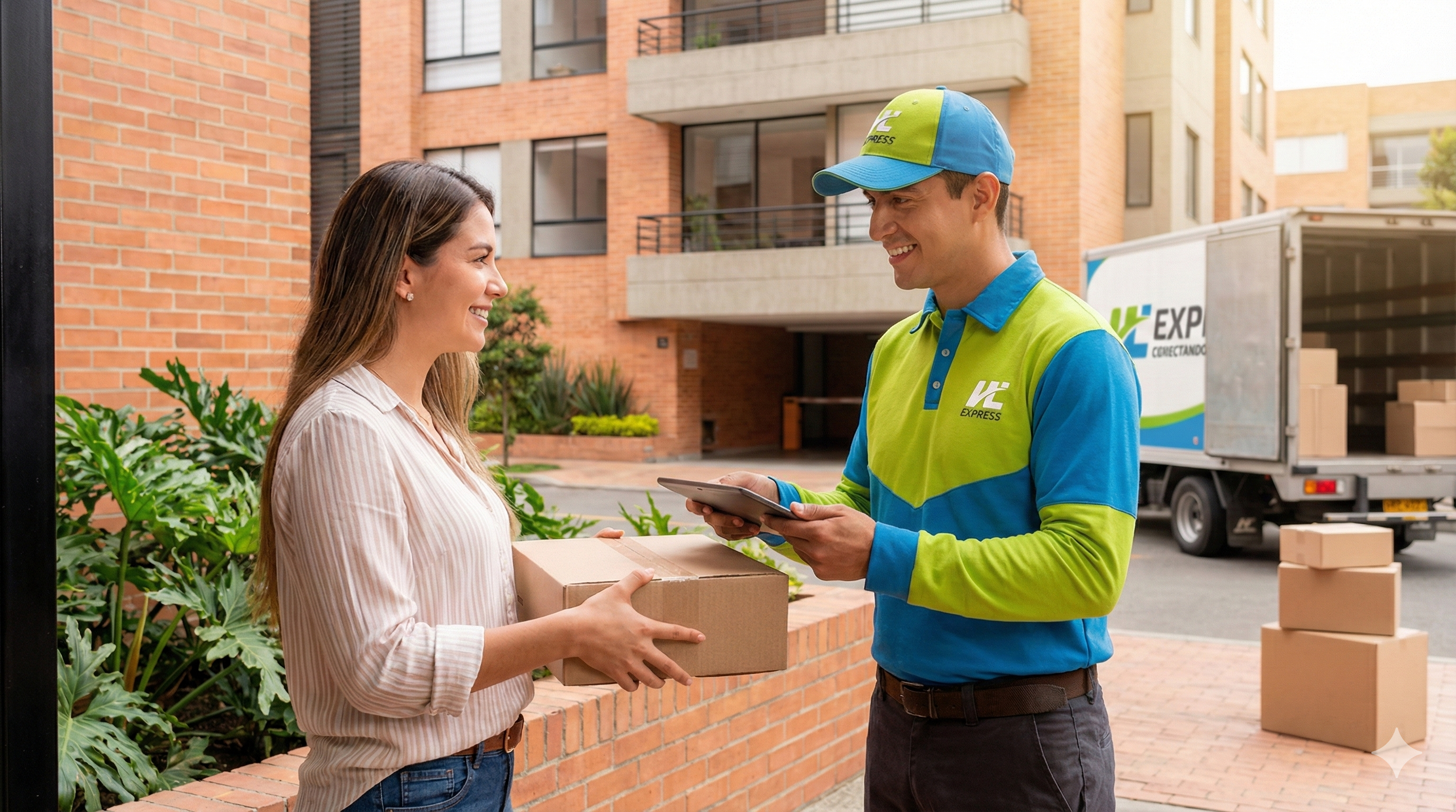 Mensajero de Hlexpress entregando paquete